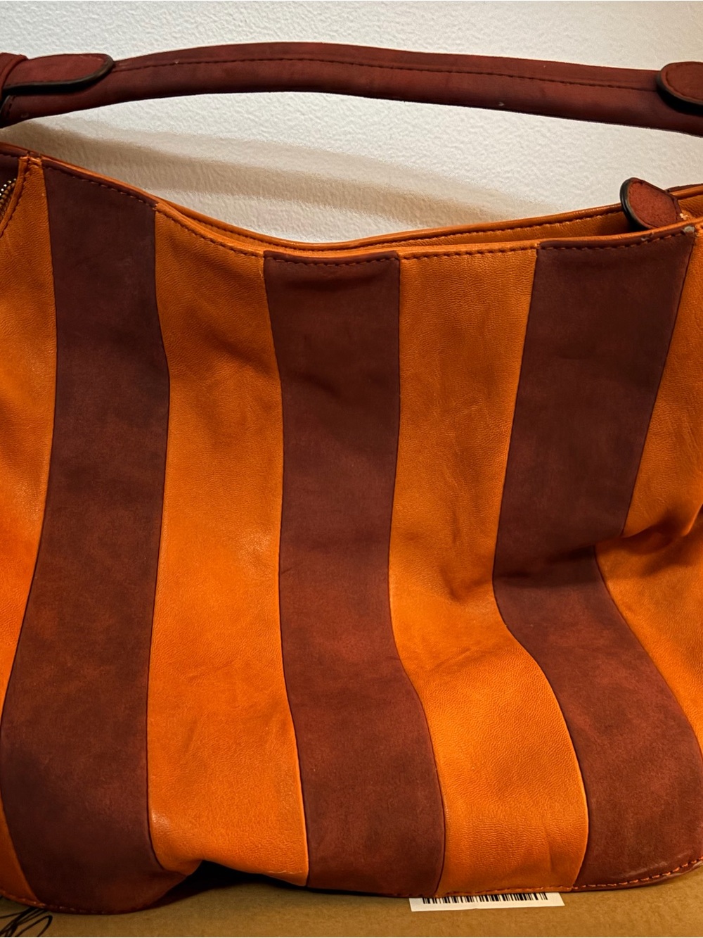 Black Rivet Orange and Brown Striped Shoulder Bag